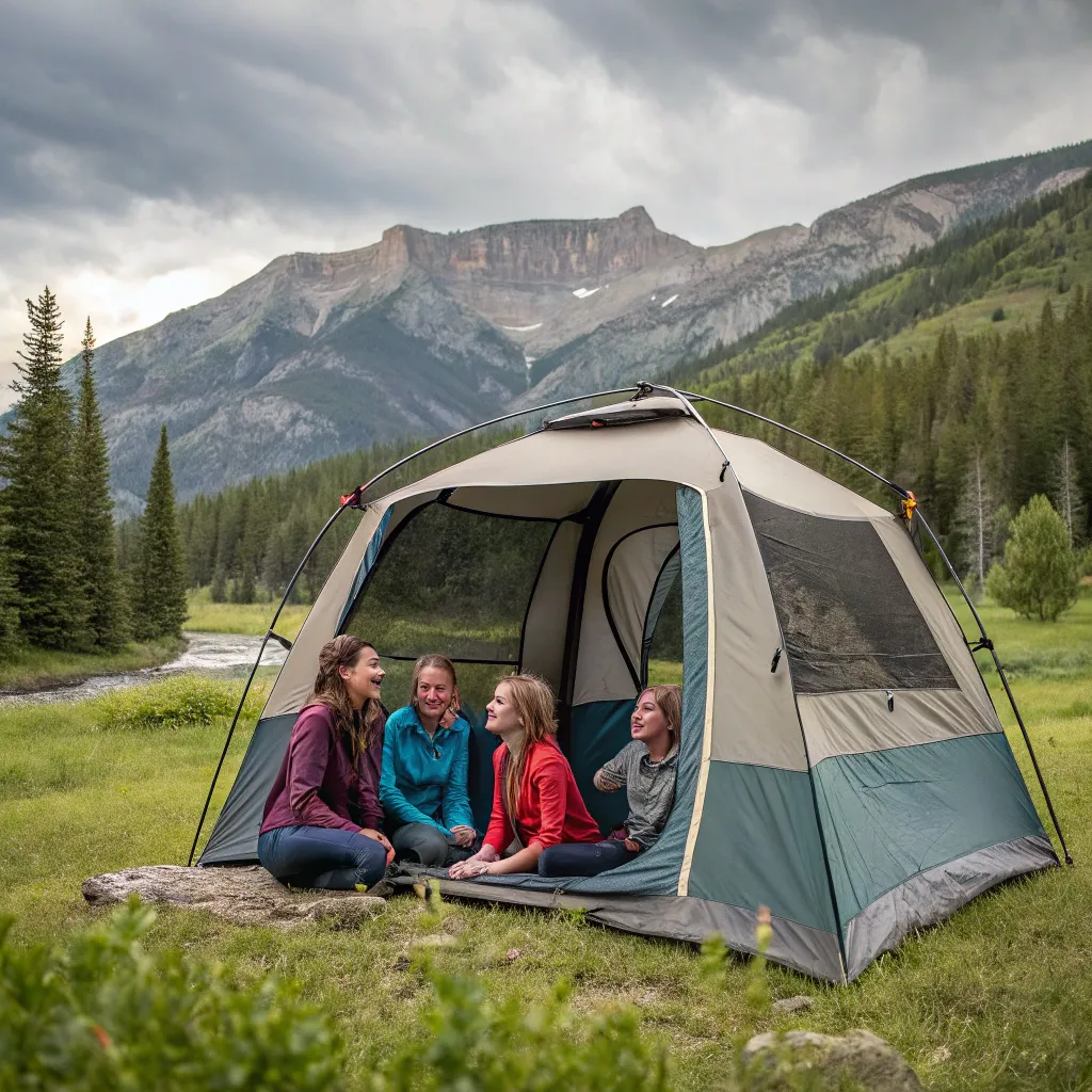 Carter family camping at Yellowstone with KYRENTHAVOS tent